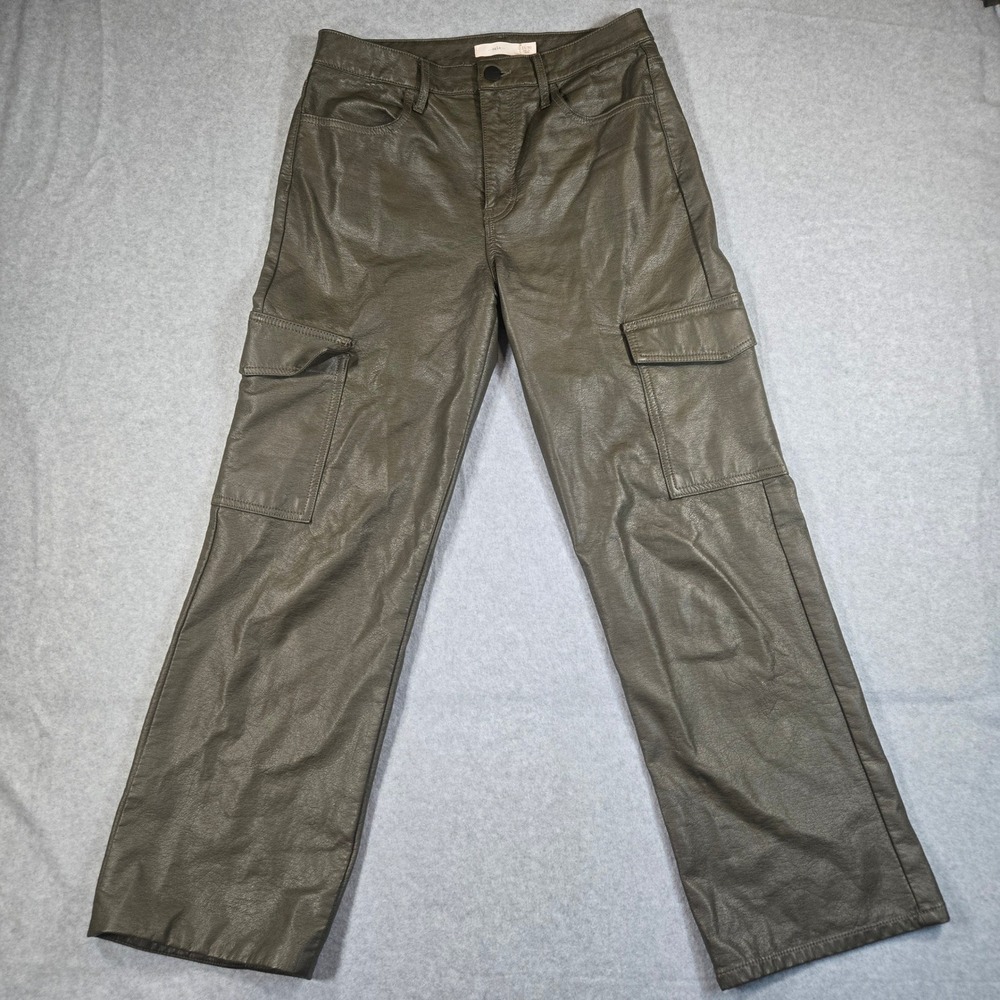 TGLA Olive Green Faux Leather Cargo Pants High Rise Straight Leg Size 11/30